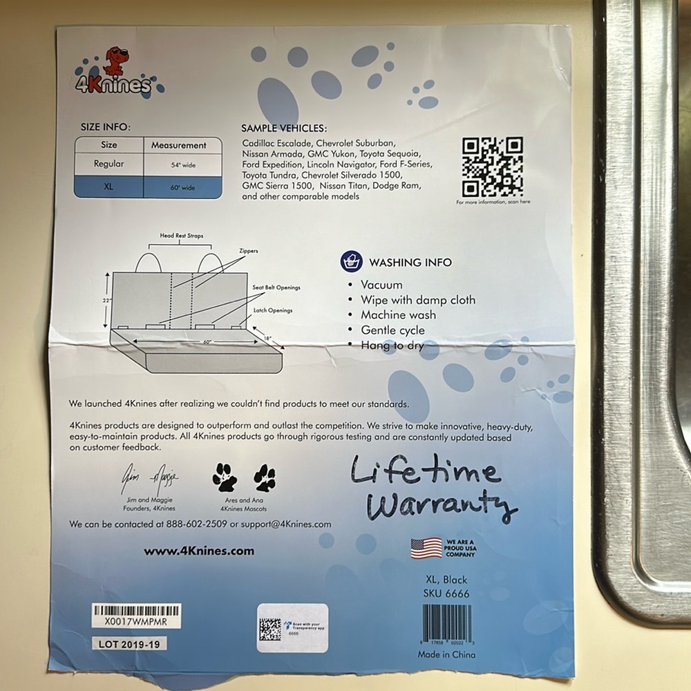 4Knines Dog Seat Cover Without Hammock for Fold-Down Rear Bench Seat 60/40 Split